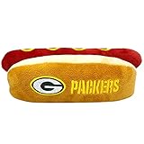 NFL Green Bay Packers HOT Dog Plüsch Hund & Katze Quietschspielzeug - Niedliches Hot-Dog-Snack Plüschspielzeug für Hunde & Katzen mit innerem Quietscher & schönem Fußball-Teamname/Log