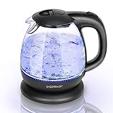 Aigostar Glas Wasserkocher, Kleiner wasserkocher glas mit led-beleuchtung, 1 Liter, 2200W, Wasserkocher Klein, Schnellkochfunktion, Abschaltautomatik Trockenschutz, BPA frei, Schw