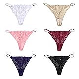 Aijolen Damen String Sexy Thong Spitze Unterwäsche Brazilian Tanga 6er Pack