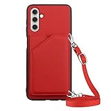 PekaTech Handykette für Samsung Galaxy A13 5G, PU-Leder Hülle- Handyhülle mit Band zum Umhängen - Klapptasche Handytasche Case mit Handy-Kette, Kartenfach und Portmonee, R