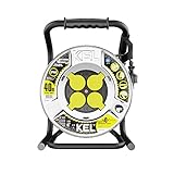 KEL-ELECTRIC Metall-Kabeltrommel mit 40 m GUMMI Kabel 3x1,5 mm2, 230 V/16A -Verlängerungskabel -Trommel mit 4 Schutzkontakt Steckdosen-IP44