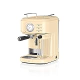 Swan Retro One Touch Espresso-Maschine, Creme, 20 Bar Druck, Milchaufschäumer, 1,7 l Tank, Retro-Stil, SK22150CN