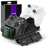 Fosmon Dual Controller Ladestation Kompatibel Mit Xbox One/One S/One X/Elite (Nicht Für Xbox Series X/S 2020) Controller, (Dual Slot) Docking Station Schnell Ladegerät und 2X Akku Batterien - Schw