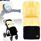 Winterfußsack/Fußsack (100% ECHTES LAMMFELL) für Kinderwagen/Buggy/Jogger Kinderwagenfußsack (SCHWARZ)