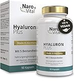 Hyaluronsäure Kapseln - Hochdosiert mit 500 mg - VERGLEICHSSIEGER 07/2020* - 90 vegane Kapseln (3 Monate) - Für Anti-Aging, Haut & Gelenke - 500-700 kDa - NaroV