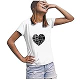 Frauen Kurzarm O-Ausschnitt Love Print Casual Tops Bluse T-Shirt Sweatshirts & Kapuzenpullover für Damen Poloshirt Kurzarm Streifen wickelbody Kurzarm 56