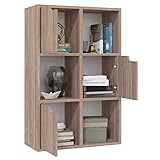 Susany Bücherregal mit Türen und Offene Wandregal Aktenregal Standregal Raumteiler Raumtrenner Büroregal Spanplatte Graue Sonoma-Eiche 60x27,5x88