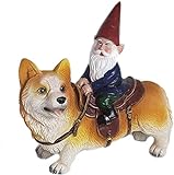 PDMK Zwerggartenstatue-Zwerg sitzt auf Hund, lustiger Hund und Zwergenspiel, Zwergendekoration im Freien, Kunstdekor für Haus oder Bü