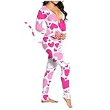 Jumpsuit Damen Elegant Langarm Playsuit V-Ausschnitt Overall mit Bedruckten Knöpfen Frauen Casual Lang Romper Sexy Stretch Bodycon Pajamas Sex Nachtwäsche Bodysuit mit T