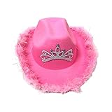 Williamly Western Cowboy Hut, rosa Krone Cowgirl Hut, blinkende glänzende Tiara verziert Cowgirl Hut, Cowboy Weihnachtsfeiertagsparty Kostümzubehö