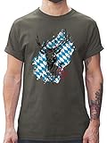 Oktoberfest Trachtenshirt Herren Party Trachten - Hirsch mit bayrischem Muster - L - Dunkelgrau - Tshirt Hirsch männer - L190 - Tshirt Herren und Männer T-S