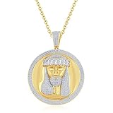 silvernshine Unisex Jesus Disc Anhänger in 14 K Gelb Gold FN 1,15 CT Rundschliff weiß CZ