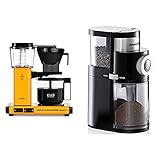 Moccamaster Filter Kaffeemaschine KBG Select, 1.25 Liter, 1520 W, Yellow Pepper & ROMMELSBACHER Kaffeemühle EKM 200 – aromaschonendes Scheibenmahlwerk, 110 Watt, schw