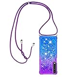 DasKAn für LG Stylo 7 4G Glitzer Flüssig Durchsichtig Hülle mit Handykette, Farbverlauf Glänzend Treibsand Weich Gummi Handyhülle Fallschutz Stoßfest Silikon TPU Schutzhülle, Lila & B
