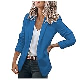 Yowablo Blazer Damen Casual Open Front Langarm Arbeit Büro Jacken Mantel (M,Blau)