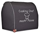 Abdeckhaube für Kenwood Cooking Chef Gourmet, Dunkelgrau mit silbergrau Mod. Cooking Chef macht Pause, Kochmütze, Henkel Stickerei,
