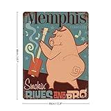 VJSDIUD Blechschild Vintage,Memphis Piggy Blues and BBQ,Home Garage Bar Kitchen Pub Wall Art Decor Signs 12'X16' I