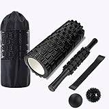 PLEASION 4-in-1 Faszienrolle Set: Foam Roller, Massageroller Stick, Fitnessband, Faszienball mit Tragebeutel, zum Faszien Training und Verbesserung des Bindegewebes, Yoga, Pilate, Muskeln Entspannen…