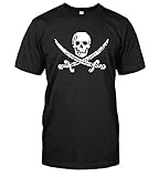 8-Bit Piracy T-Shirt Skull and Bones Pixel Tee Top (XX-Large, Black)