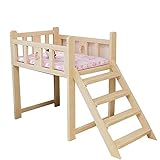 Haustierbett auf Mehreren Ebenen Hundebett aus Holz, Großes, mittleres und kleines Hunde- und Katzenbett, Haustier-Hochbett für den Innenbereich mit Treppe(Size:68x48x80cm)