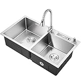 40 * 50Cm~81 * 43Cm+Siphonrohr, 20Cm Tief Mit Wassermesserhalter Kitchen Aid  Waschbecken Wasserhahn Schwarz Spüle Mit Unterschrank Spülbecken Küche Edelstahl ,34