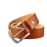 ZHAOHUAGE Herren Gemüse gegerbte Top-Schicht-Rindsleder-Schnalle-Gürtel, Retro vielseitige Männer Gewaschene echte Leder-Gurte (Color : Khaki, Size : 125)