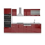 Vicco KÜCHE R-LINE 300CM KÜCHENZEILE KÜCHENBLOCK EINBAU ROT Bordeaux Hochg