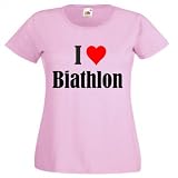 Kinder T-Shirt I Love Biathlon Größe 164 Farbe Pink Druck Schw