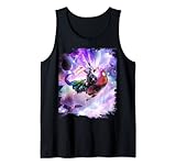 Laser Warrior Space Cat auf Huhn, das Hot-Dog isst Tank Top