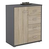 CARO-Möbel Kommode TIRANO Highboard Anrichte mit 1 Tür und 4 Schubladen in grau/Sonoma E