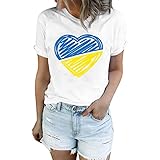 Damen Herren Ukraine T-Shirt Rundhalsausschnitt Oberteile Ukraine Flagge Motiv Crew Neck Kurzarm Support Ukraine Casual Drucken Kleidung Ukraine T-Shirts Kurzarm Baumwoll Mit Ukraine Flagg