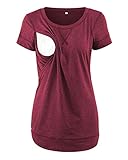 Love2Mi Stillshirt Kurzarm Umstandsshirt Umstandsmode Nursing T-Shirt Weinrot M