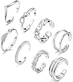 Milacolato 8Pcs Offene Ringe für Frauen Pfeil Blumenknoten verstellbare Schwanzbandringe Set Schmuck Silber/Rosegold/Gold T
