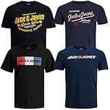 JACK & JONES Herren T-Shirt 4er Pack Big Size Übergröße 2XL 3XL 4XL 5XL 6XL 7XL 8XL Rundhals O-Neck Tee T Shirt (XXXXL, 4er Paket # 24 PS)