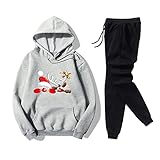 GOKOMO Damen Lässiger Pullover Anzug Weihnachten Kapuzenpullover Jogginghose Weihnachtsset Hoodie Jogginganzug Sweatshirt Jogginghose Sportbekleidung Lässiger Pullover Anzug(XXL,Grau)