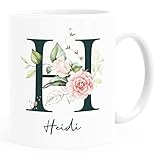 SpecialMe® Kaffee-Tasse mit Buchstabe Initiale Monogramm personalisiert mit Namen Rosen-Motiv persönliche Geschenke weiß Keramik-T