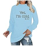 LSEEKA Loser Pullover für Damen, lässiger Rundhalsausschnitt, einfarbig, langärmelig, Ja, I'm Cold Buchstaben, bedruckte Sweatshirts für Damen, Mädchen, Teenager, All-Match-Tops, blau, 42