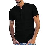 Kurzarm Herren Sommer Mode Knopfleiste Regular Fit Herren Kragenloses Shirt Modern Einfachheit Einfarbig Herren Shirt Casual Atmungsaktives Herren T-S