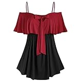 Mingfa Damen-Tops, schulterfrei, Übergröße, Bluse, zweifarbig, Schleife, Camis, gerüscht, T-Shirt XXXX-Large w