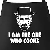 MoonWorks® Grill-Schürze für Männer mit Spruch I am The one who Cooks Baumwoll-Schürze Küchenschürze schwarz U