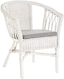 korb.outlet Stapelbarer Rattan-Sessel/Stuhl aus Natur-Rattan inkl. Polster in der Farbe Weiß