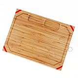 Utoplike Schneidebrett Holz Groß für die Küche, Bambus Schneidebrett , 45 x 33 x 2 cm, Ultimate Tray mit geschnittener Saftrille und 2 eingebauten Fächern, rutschfester S