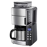 Russell Hobbs Kaffeemaschine mit Mahlwerk, Thermokanne 10 Tassen, digitaler programmierbarer Timer, 3-stufige Mahlgradeinstellung, 1000W, Filterkaffeemaschine für Kaffeebohnen Grind&Brew 25620-56