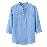 Hffan Herren Hemd Kurzarm Leinenhemd Baumwoll-Leinenmischung Freizeithemd Baumwolle Leinen Henley Shirt Kurzarm Sommer Beach Shirts T-S