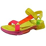 Julhold Damen Sandalen Freizeitschuhe Sommer Komfortable Offene Spitze rutschfeste Strandhausschuhe Schnalle Slip on Slides Schuhe(Mehrfarbig,35)