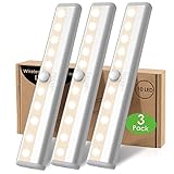 LED Schrankbeleuchtung mit Bewegungsmelder 10 LED Unterbauleuchte Küche Batteriebetrieben LED Leiste Batterie Schrankleuchten LED Sensor Licht Kabellos Schranklicht LED Closet Light,Warmweiß (3 Pack)