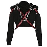 DANGAO Gothic Punk Hoodies Crop Top Frauen Mit Kapuze Sweatshirt Plus Größe Hoodie Lose Kette Pullovers (Color : Black, Size : Large)