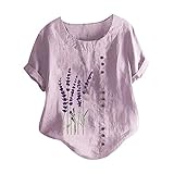 Leinen Bluse Damen Sommer Herbst Übergröße Print Tshirts Kurzarm Langarm Loose Rundhals Oberteile Frühjahr Pusteblume Lavendel Bedrucktes T-Shirt Beste Freunde für Frauen mit Motiv Blusen Hemd Top