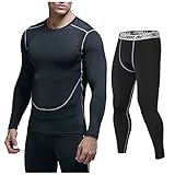 LUNULE Herren Laufset Langarm Elastische Sportbekleidung Radsport Running Gym Jogging Fitness Kompressionsshirt Leggings für Männer Atmungsaktiv Laufanzüge Sporthose Herren Jogginganzug S