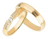 Ardeo Aurum Trauringe Damenring und Herrenring aus 375 Gold Gelbgold mit 0,17 ct Diamant Brillant Eheringe matt Paarp